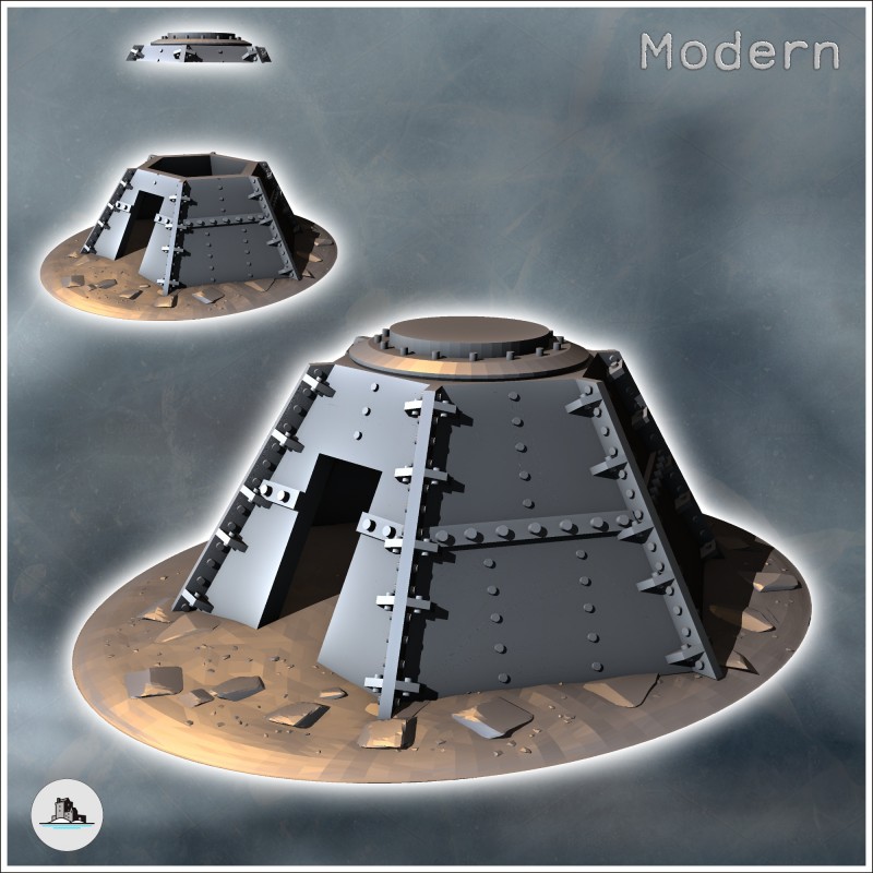Modern octagonal metal bunker with rivets (6)