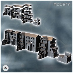Set de trois bâtiments en ruine modernes avec arche centrale et pavement en pierre (8)