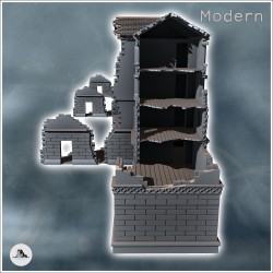 Set de trois bâtiments en ruine modernes avec arche centrale et pavement en pierre (8)