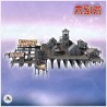 Large Asian riverside village set with wooden houses and tower (10)