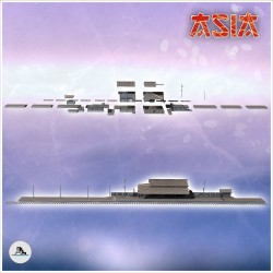 Gare de voyageurs asiatique avec grand bâtiment en tuile et barrière en bois (11)