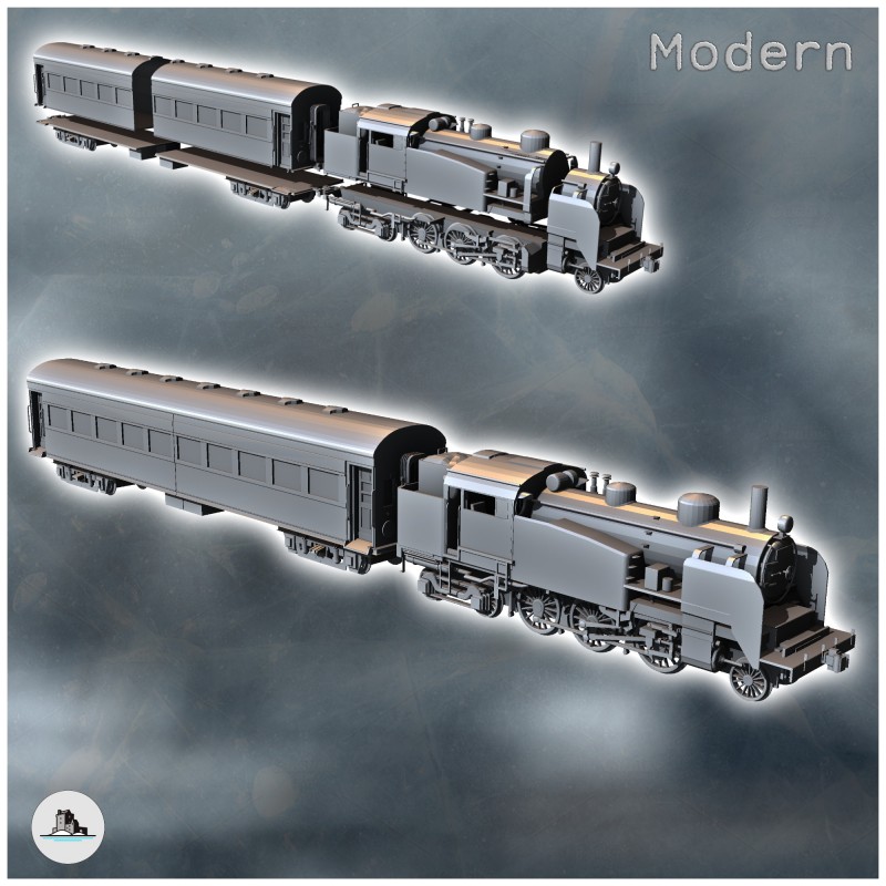 Steam train 2-4-4 with passenger car (1)