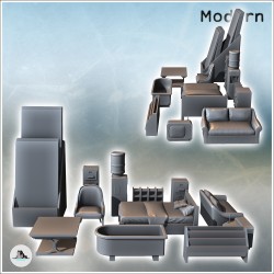 Set de meubles modernes d'intérieur avec fauteuil, lit et baignoire (2)
