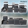 Set of five flat-roofed brick houses with paved road and enclosure wall (4)