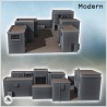 Set de cinq maisons en brique à toit plat avec voie pavée et muret d'enceinte (4)