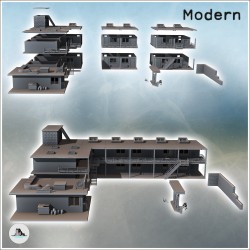 Set of modern motel with a large multi-story main building and gas station (7)