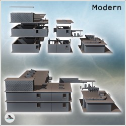 Set of modern motel with a large multi-story main building and gas station (7)