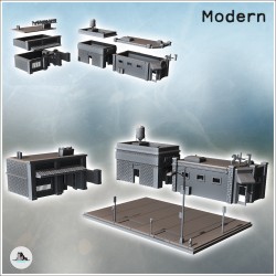 Set de trois bâtiments urbains en brique avec boutique 24-7, réservoir sur toit et trottoir central à lampadaire (8)