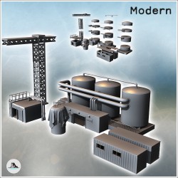 Set de bâtiments industriels avec grue, cuve, triple citernes et conteneurs (18)