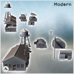 Set of five modern buildings with a water tank and a warehouse with a round roof (19)