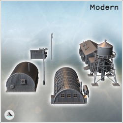 Set of five modern buildings with a water tank and a warehouse with a round roof (19)