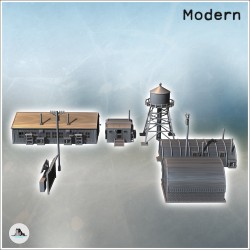 Set de cinq bâtiments modernes avec citerne à eau et entrepôt à toit rond (19)