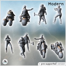 Set of six post-apocalyptic gang members with two futuristic motorcycles (2)