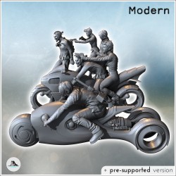 Set de six membres de gang post-apo avec deux motos futuristes (2)