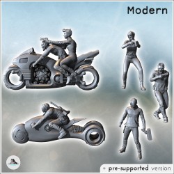 Set de six membres de gang post-apo avec deux motos futuristes (2)
