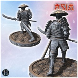 Samurai warrior holding a spear, wearing full armor and a large hat (5)