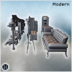 Elegant furniture collection with grand piano, fireplace, sofa, cabinets, and decorative accessories (4)