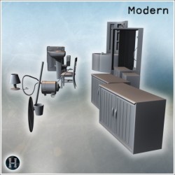 Bathroom set with washing machine, bathtub, sink, toilet, cabinets, and various accessories (15)