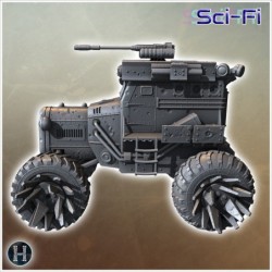 Heavy-duty off-road vehicle with large reinforced wheels and armored cabin structure (24)