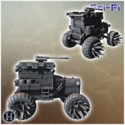 Heavy-duty off-road vehicle with large reinforced wheels and armored cabin structure (24)