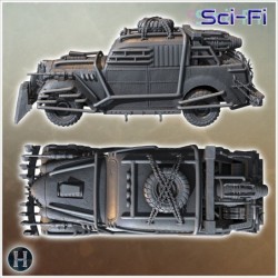 Armored car equipped with reinforced front bumper, chains, and multiple mounted weapons (25)