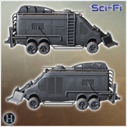 Armored car with exposed engine, side-mounted weapons, and reinforced exterior panels (27)