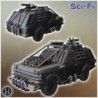 Reinforced vehicle with mounted cannons, spiked wheels, and aggressive front grille design (31)