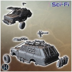 Reinforced vehicle with mounted cannons, spiked wheels, and aggressive front grille design (31)