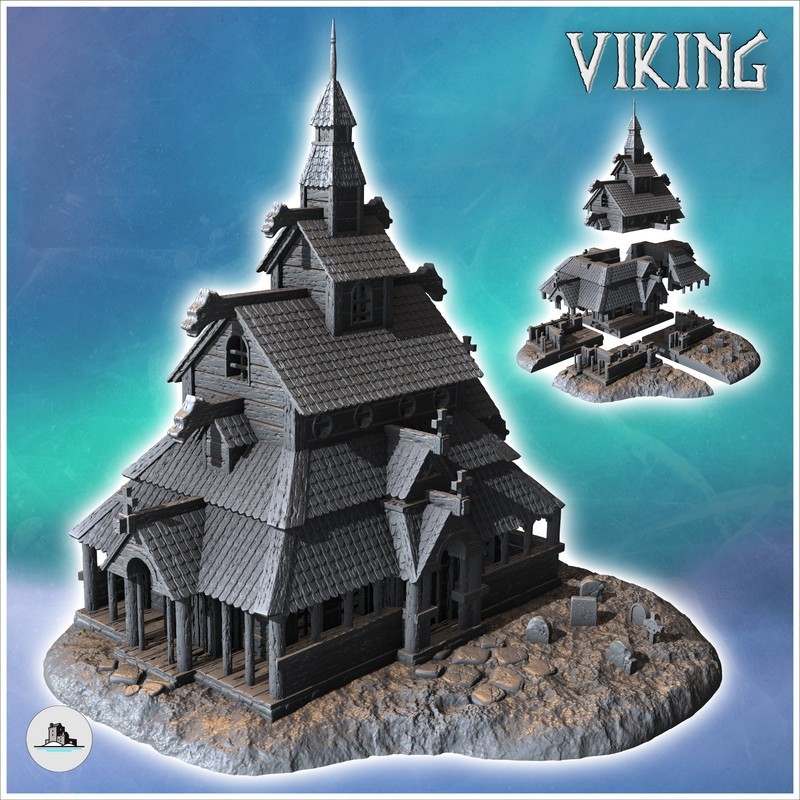 Large Scandinavian stave church with bell tower and gable roof (Borgund stavkyrkje inspired) (15)