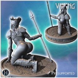 Female warrior kneeling with a spear in one hand and a large shield in the other (32) (NSFW)