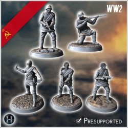 Set de cinq soldats Russes soviétique de l'Armée Rouge (WW2 URSS) (avec Mosin-Nagant + PPSh-41) (1)