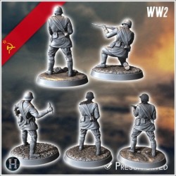 Set de cinq soldats Russes soviétique de l'Armée Rouge (WW2 URSS) (avec Mosin-Nagant + PPSh-41) (1)