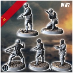 Set de cinq soldats Russes soviétique de l'Armée Rouge (WW2 URSS) (avec Mosin-Nagant + PPSh-41) (1)