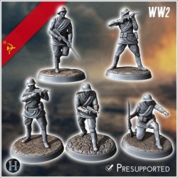 Set de cinq soldats Russes soviétique de l'Armée Rouge (WW2 URSS) (avec Mosin-Nagant + PPSh-41) (5)