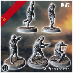 Set de cinq soldats Russes soviétique de l'Armée Rouge (WW2 URSS) (avec Mosin-Nagant + PPSh-41) (5)