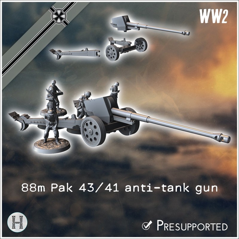 88 mm 8,8 Pak 43/41 German anti-tank gun (with 5 crew figures)