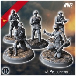 Set of five Soviet Russian Red Army soldiers (WW2 USSR) (with Mosin-Nagant + PPSh-41) (3)