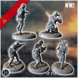 Set of five Soviet Russian Red Army soldiers (WW2 USSR) (with Mosin-Nagant + PPSh-41) (4)