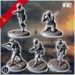 Set de cinq soldats Russes soviétique de l'Armée Rouge (WW2 URSS) (avec Mosin-Nagant + PPSh-41) (4)