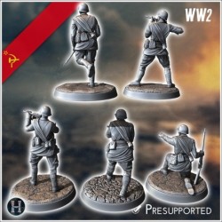 Set de cinq soldats Russes soviétique de l'Armée Rouge (WW2 URSS) (avec Mosin-Nagant + PPSh-41) (5)