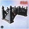 Small wooden bridge with curved design, detailed posts, and decorative railings along the edges (1)