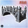 Small wooden bridge with curved design, detailed posts, and decorative railings along the edges (1)