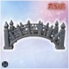 Small wooden bridge with curved design, detailed posts, and decorative railings along the edges (1)