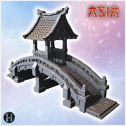 Arched wooden bridge with...