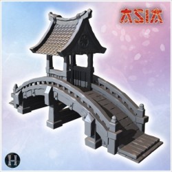 Arched wooden bridge with tiled roof, decorative supports, and detailed railing along the sides (2)