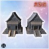 Twin traditional Japanese buildings with stone steps, wooden pillars, and tiled roofs (1)