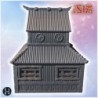 Set of Japanese buildings with stone steps, wooden pillars, and symmetrical roof designs (5)