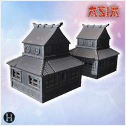 Set of Japanese buildings with stone steps, wooden pillars, and symmetrical roof designs (5)