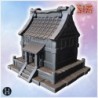 Traditional Japanese structure with wooden porch, stone base, and intricately designed roof (6)