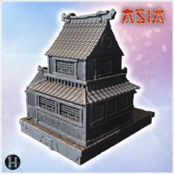 Japanese pagoda-style building with multiple tiers, wooden walls, and ornate roof details (8)